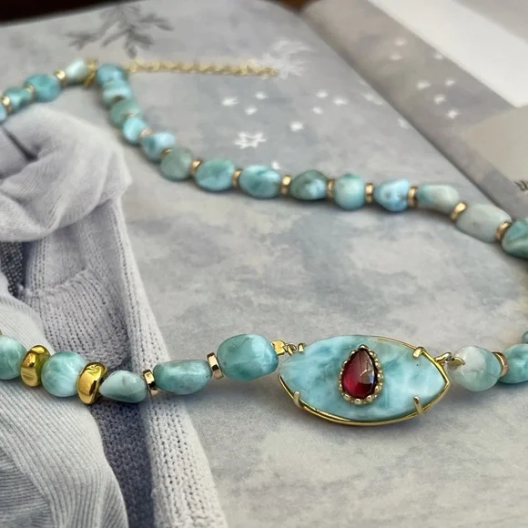 Larimar beaded natural gem stone necklace - Picture 5 of 9